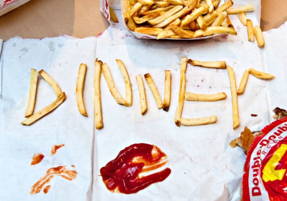 french fries spell out DINNER