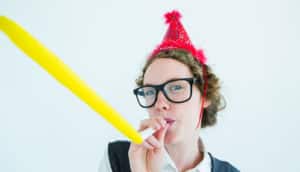 woman in a party hat