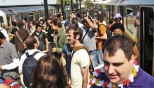 crowd at willets point subway station