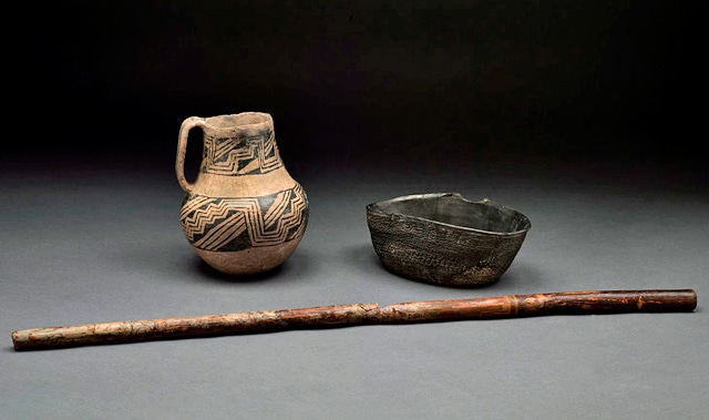 Chaco Canyon flute and pottery