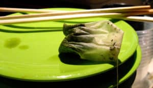 tea bag on green plates