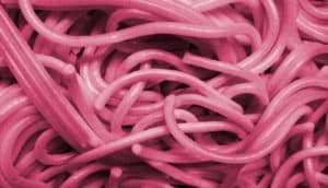 spaghetti with pink filter