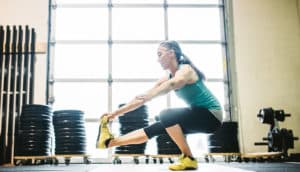 woman works out in a gym