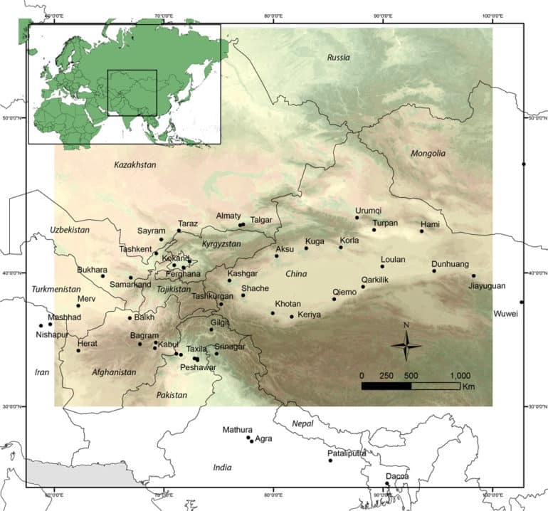 area of silk road study - map