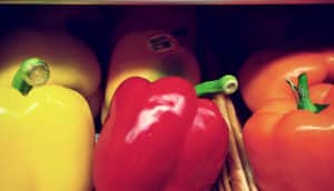 bell peppers on shelf