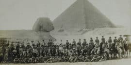 solders in front of sphinx