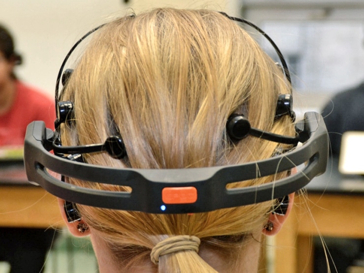 EEG headset on student