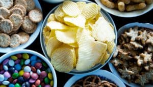 snack foods in bowls