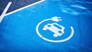 electric car charging spot in parking lot