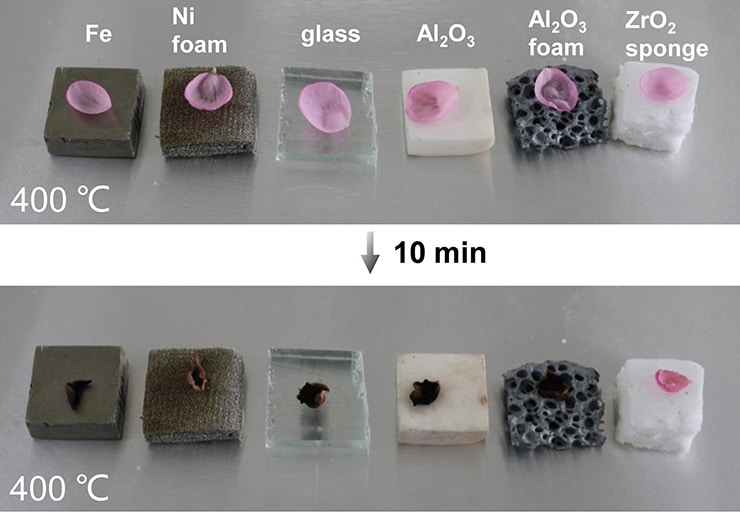 flower petals heat test for ceramic nanofiber sponge