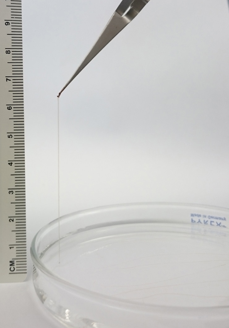 nanofiber string held with tweezers