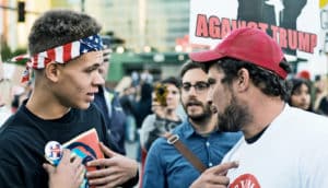 protestors debating over politics