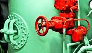 red valve on green