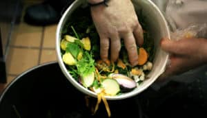 scraping food waste into trash