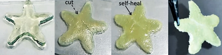 self-healing gel repairs a cut in star shape