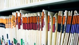 medical records on a shelf