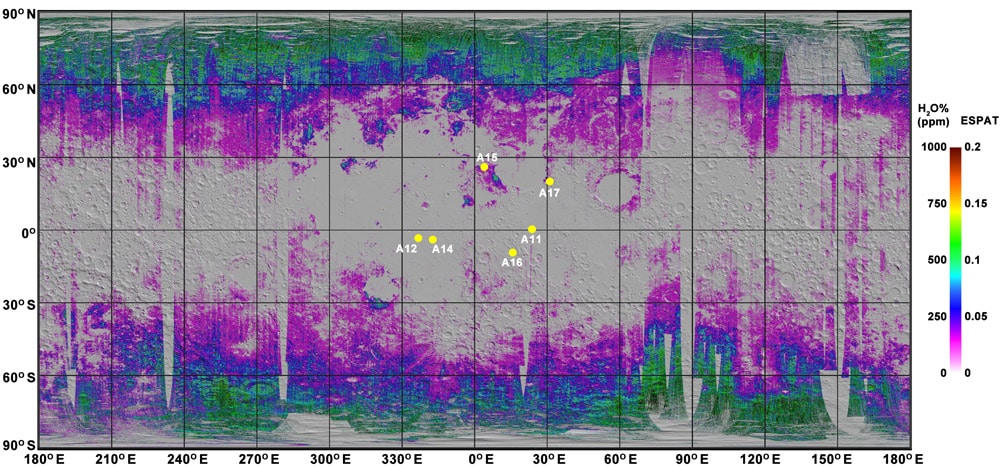 map of water in moon soil