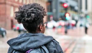 woman walking in city