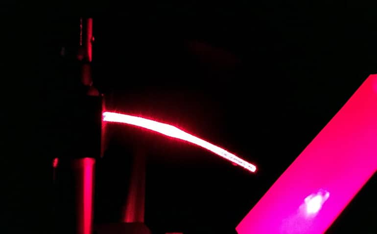 polymer fiber optic cable glowing red