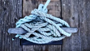 knotted blue rope on mooring
