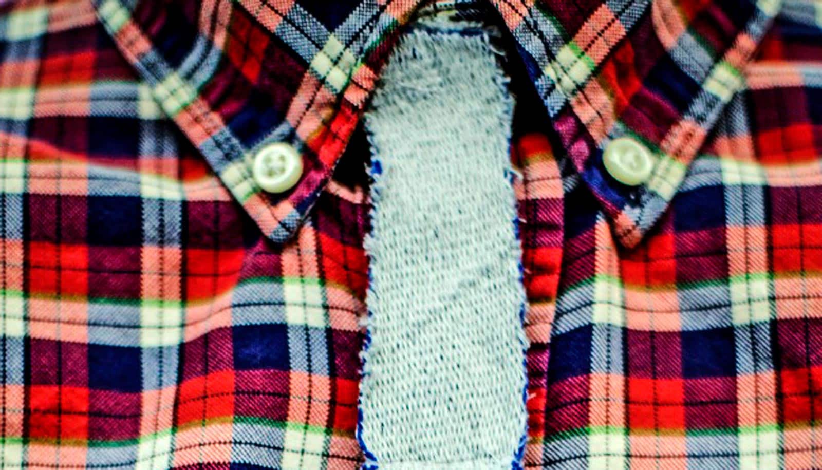 magnetized fabric tie on plaid flannel shirt