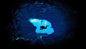 diver in cave