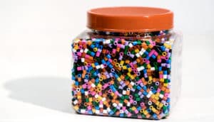plastic beads in a plastic container