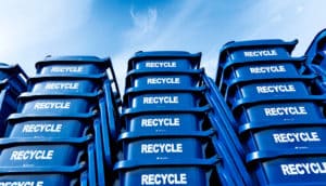 stacked recycling bins