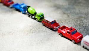 tiny cars in diagonal line