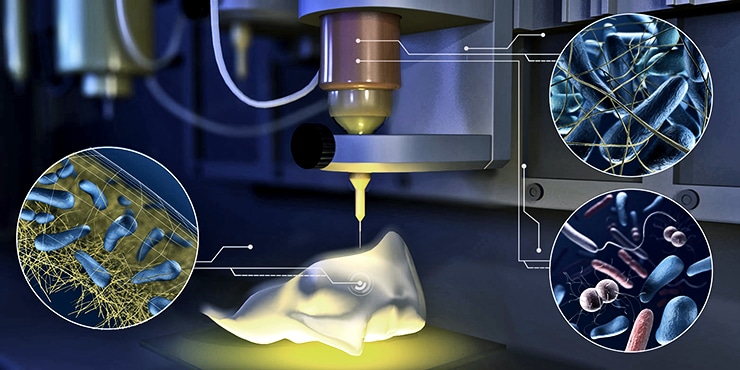 3D printing with bacteria illustration