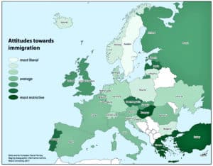 European map of attitudes towards immigrants