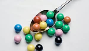 gumballs on a spoon (Rz piscium eating planets concept)