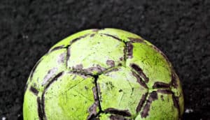 yellow, patchy soccer ball