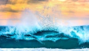 wave crashing at sunset (life in ancient oceans concept)