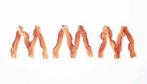"mmm" in bacon letters