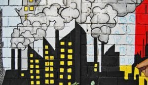 air pollution mural of factory