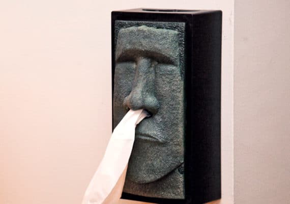 Easter Island head tissue box (influenza concept)