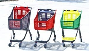 three shopping carts in a row