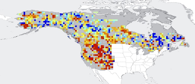 Projected change in annual area burned by wildfires 2010–2039