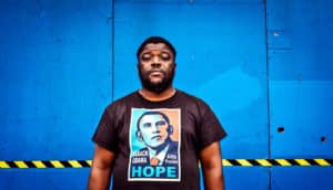 man wearing obama shirt (black voters & Trump concept)