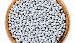 silver pellets in bowl (graphene pellets concept)