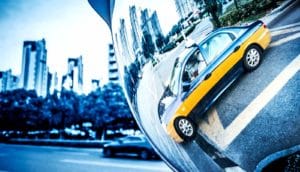 taxi in mirror