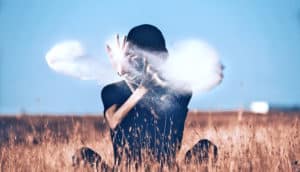 dust in front of face