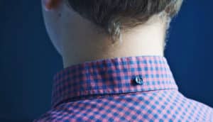 back of guy's neck and purple collar