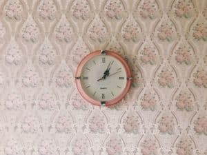 pink clock, floral wallpaper - breast cancer