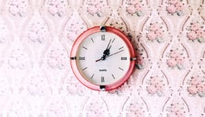 pink clock, floral wallpaper - breast cancer