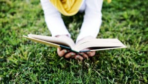 reading on grass (e-books concept)