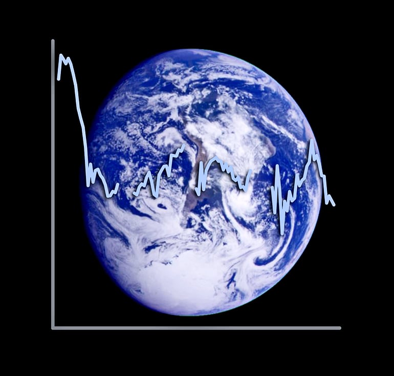 Earth and the albedo plotted over it