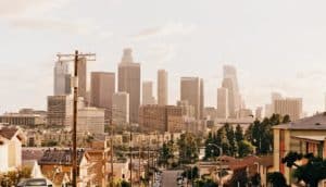 hazy view of Los Angeles skyline - Southern California