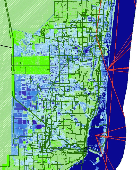 sea level rise and internet in Miami map